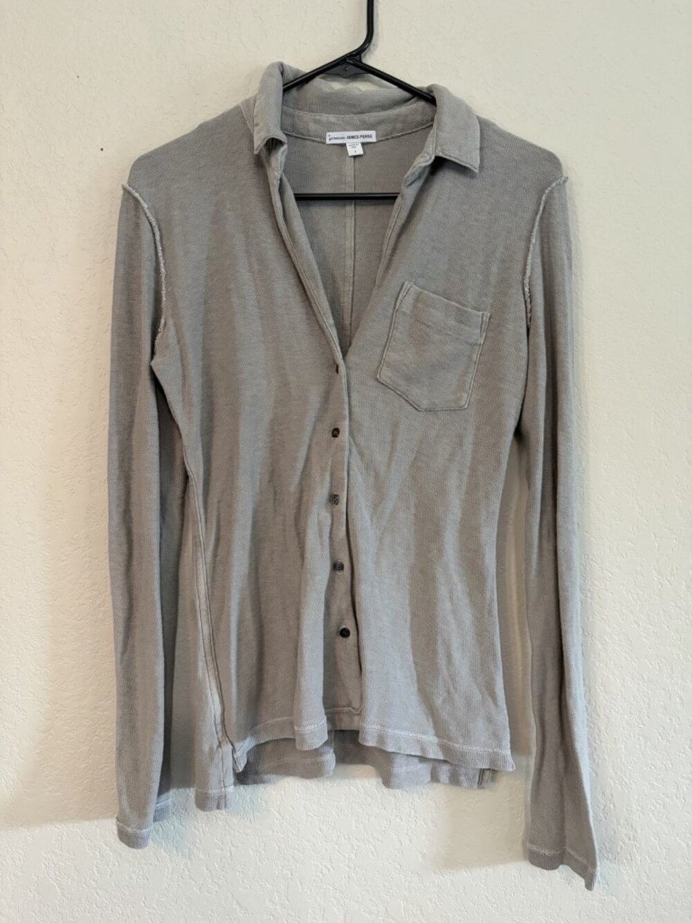 James Perse Women’s Sz 1 Slub Cotton Long Sleeve Gray Shirt Button Down